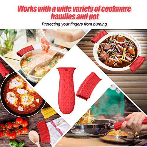 4 Pieces Silicone Hot Handle Holder, Pot Holders Cover, Silicone Assist Handle Holder, Non-Slip Pot Holder Sleeve, Heat Resistant Potholder Cookware Handle For Cast Iron Skillet Metal Pan (Red) #TOP5
