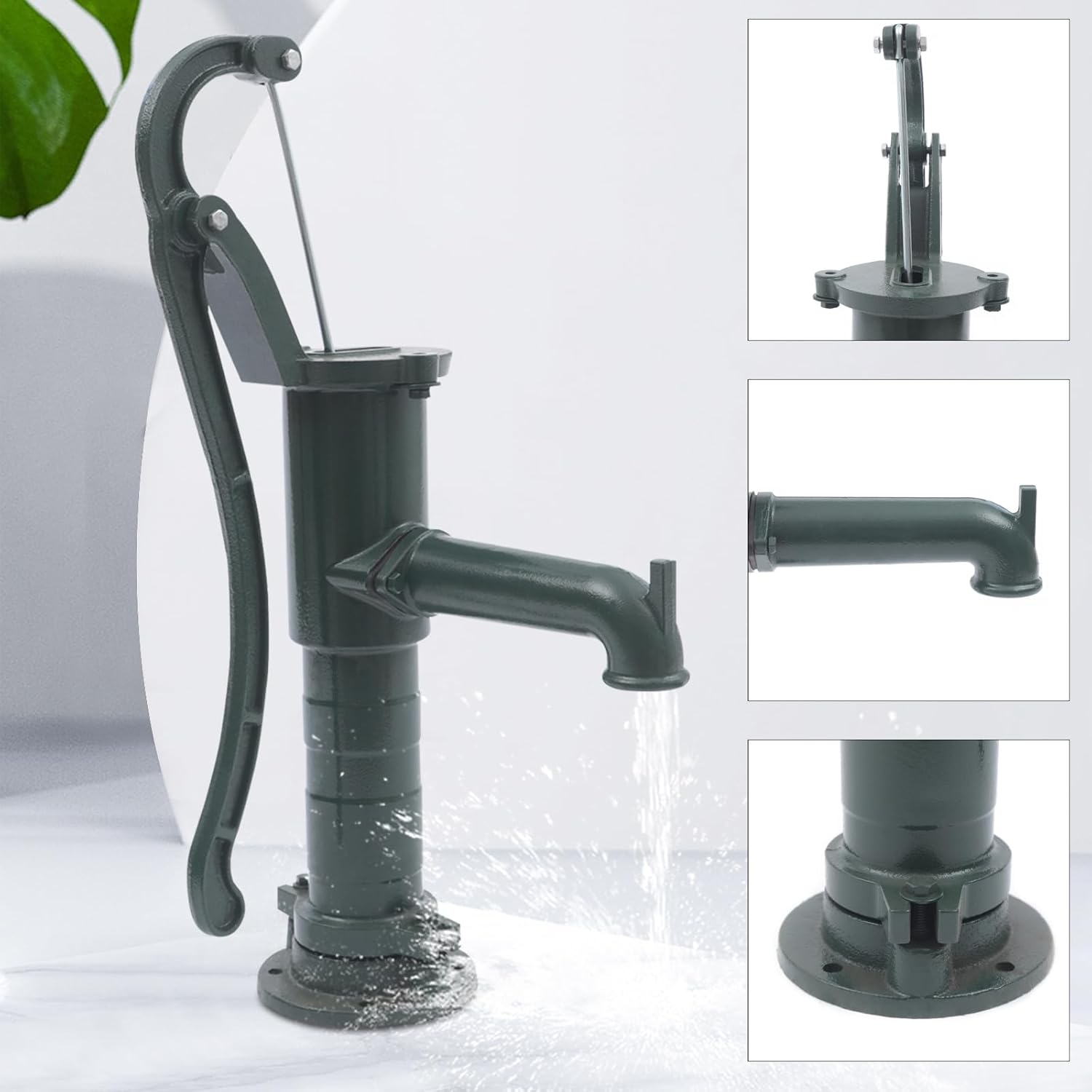 Hand Well Pump, Manual Deep Water Pump Handheld Pitcher Pump, Cast iron decorative hand pump with Extended Spout, Outdoor Yard Gardens Parks Pond Well Water Pitcher Easy to Installation