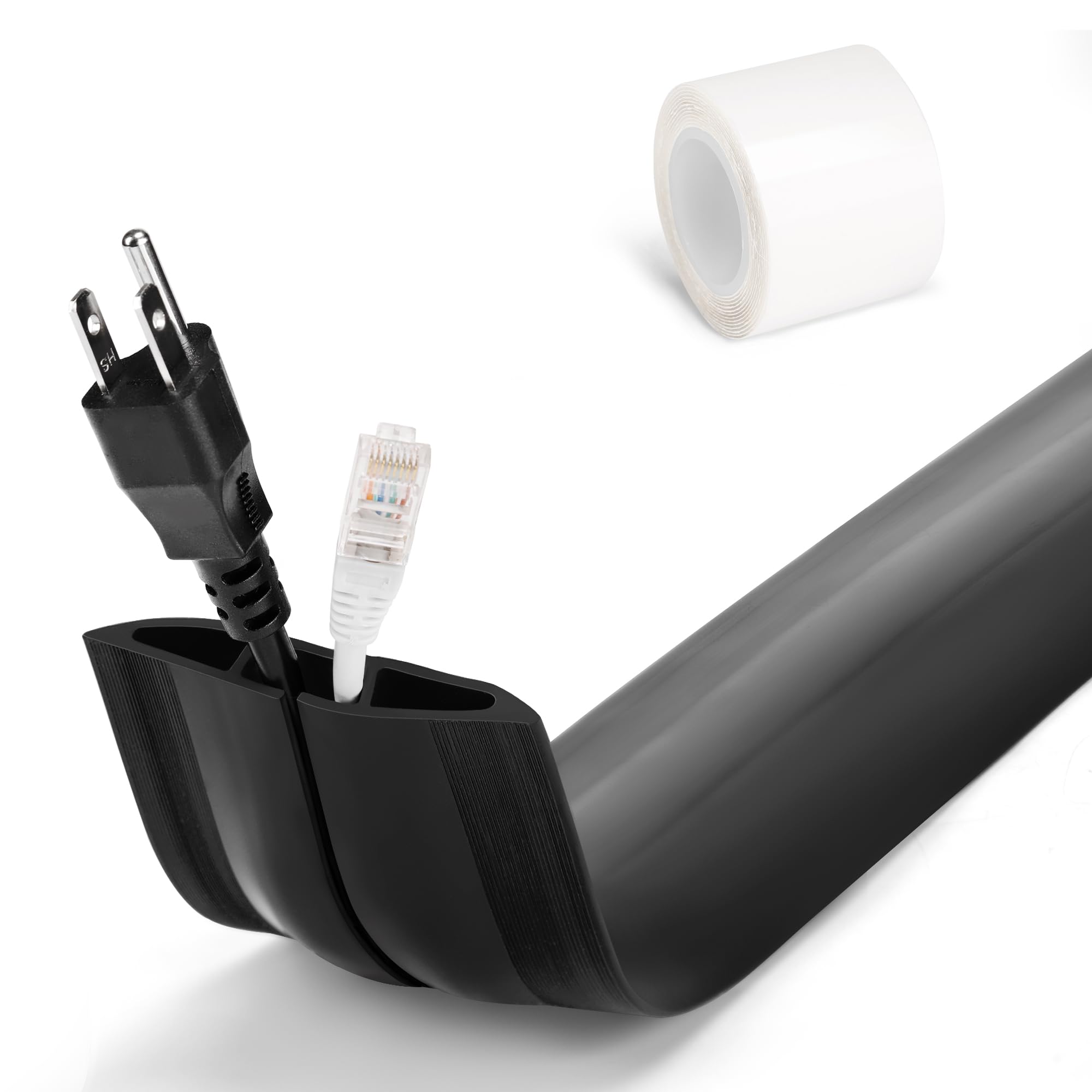 4FT Cord Hider Floor - Black Floor Cable Hider, Wire Covers for Cords Prevent Cable Trips, Floor Cord Cover, Power Cable Management Cord Protector, Cable Cover Channel 0.6" (W) x 0.31" (H)
