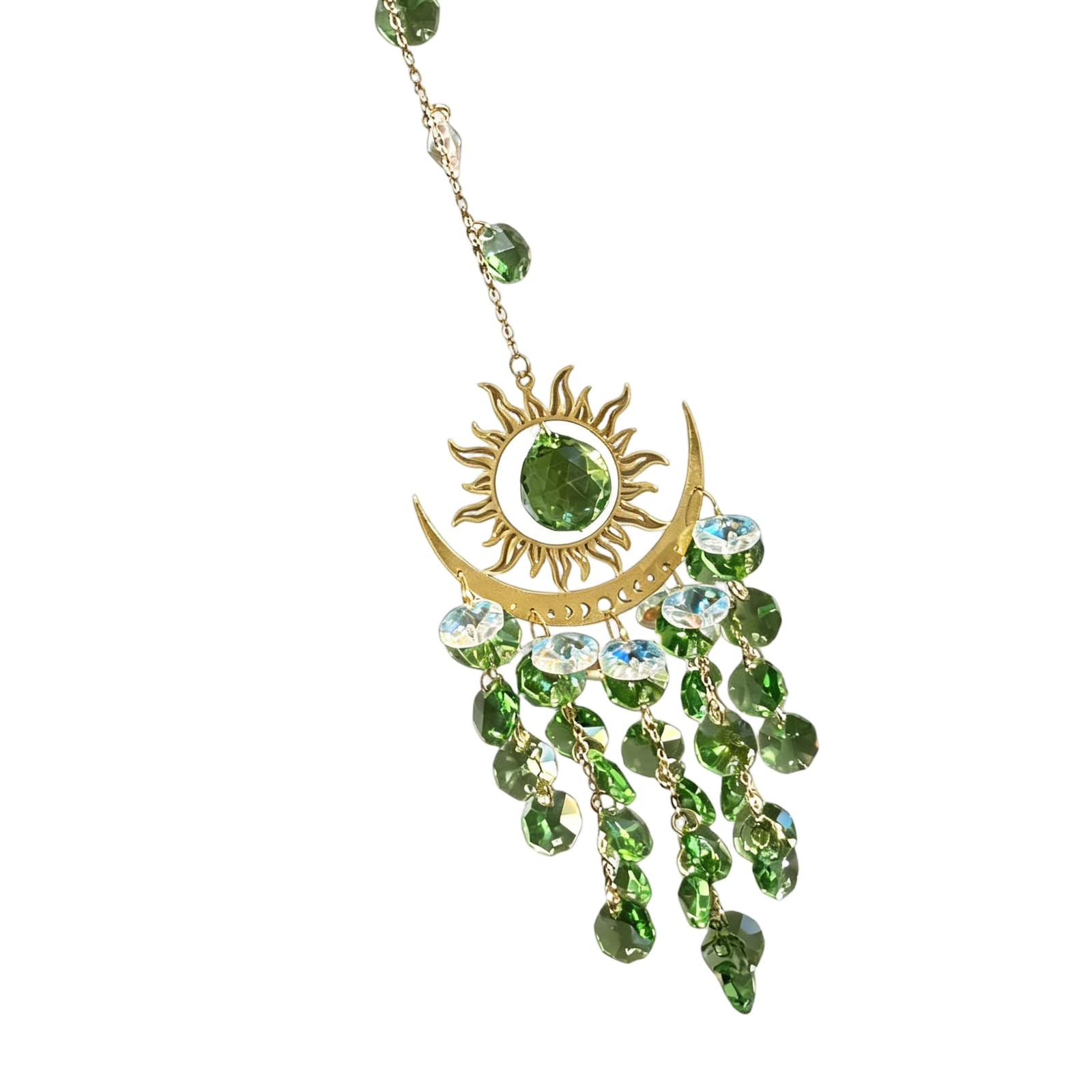 Tfaoys Fruit Green Crystal Sunlight Catchers Moons And Sun Shape Crystal Hanging Ornament Suitable For Indoor Illuminations Calm Wind Toll For Patios
