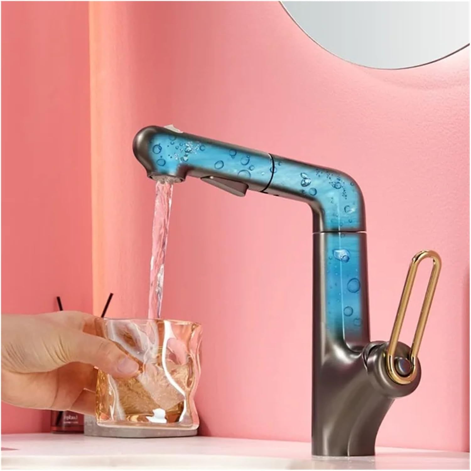 カラフルな洗面台の蛇口家庭用リフティングプルアウトタップホットとコールド浴室キャビネット洗面台の蛇口バスルームアクセサリー(Yell