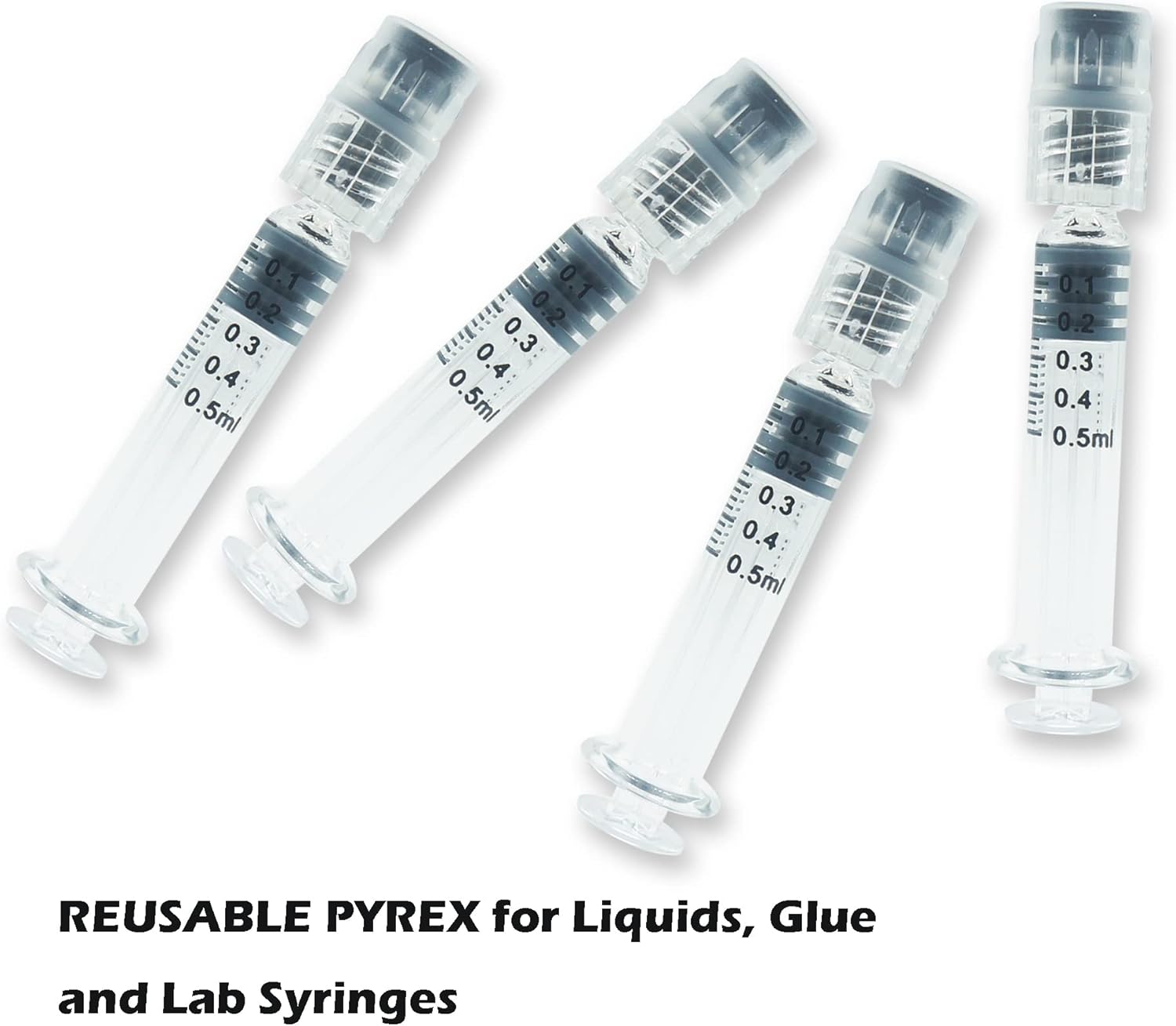 0.5ML Borosilicate Glass Syringe with Plastic Plunger 100 Pack | Anti-Leak Luer Lock Syringe without Needle | Accurate Measuring Syringe for Liquid, Glue, Oil w/ Borosilicate Glass Tube