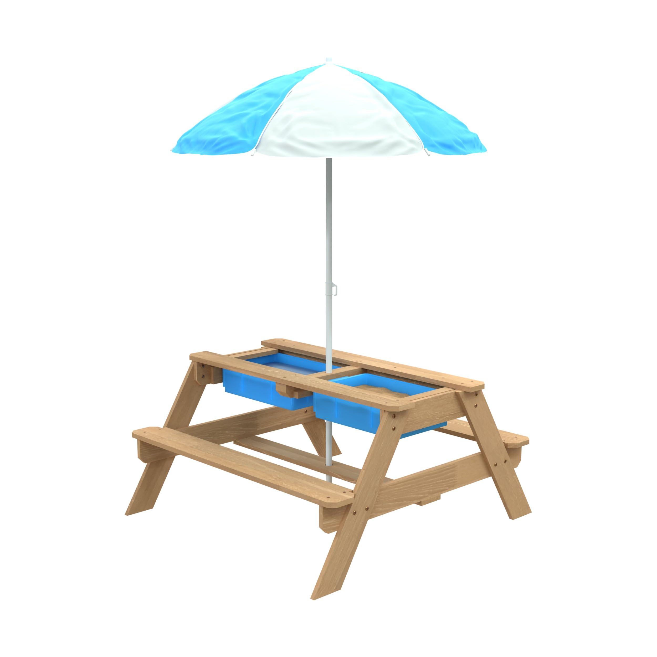 TP Toys Wooden Sand & Water Picnic Bench | With Parasol | Garden and Outdoor Furniture for Kids | Picnic Table with Sunshade | For 4 Kids | Age 2+