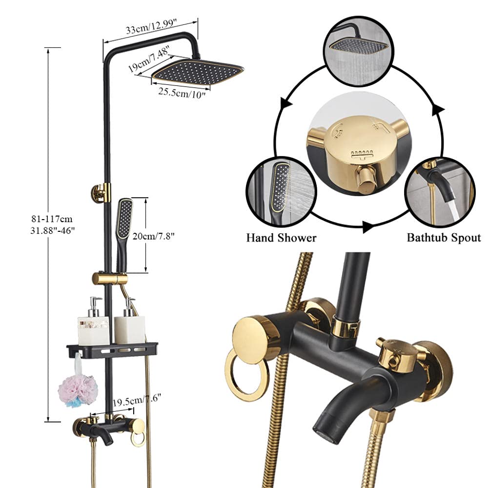 Rubinetto per Bagno, Doccia a Pioggia, Miscelatore per Vasca da Bagno a Parete, Set di rubinetti per Bidet, Nero Opaco, Oro Opaco A