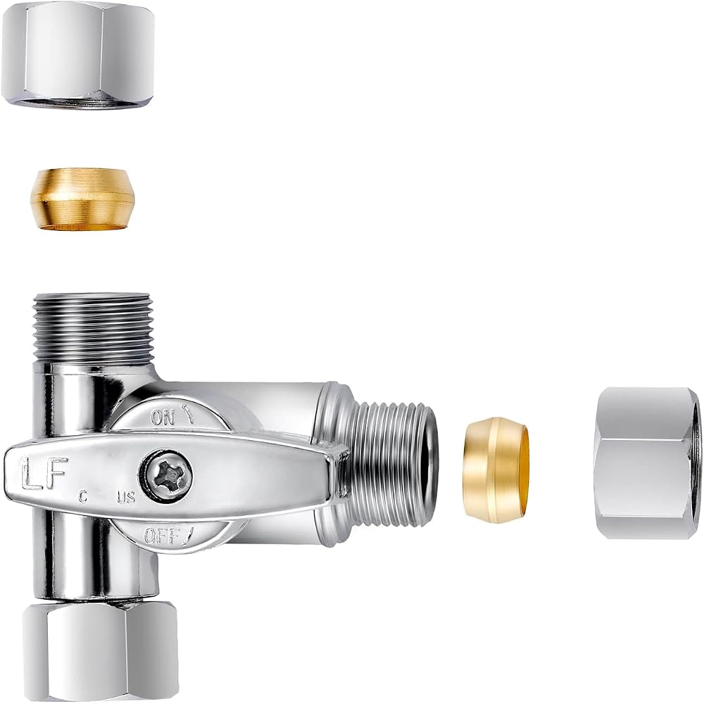 Lead-Free Brass 1Pcs Chrome-Plated Add-A-Tee 3-Way,3/8 Inch x 3/8 Inch x 3/8 Inch Angle Stop Valve For Reverse Osmosis Water Filters,Ice Maker,Refrigerator — 사진 1