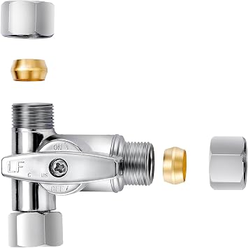 Lead-Free Brass 1Pcs Chrome-Plated Add-A-Tee 3-Way,3/8 Inch x 3/8 Inch x 3/8 Inch Angle Stop Valve For Reverse Osmosis Water Filters,Ice Maker,Refrigerator