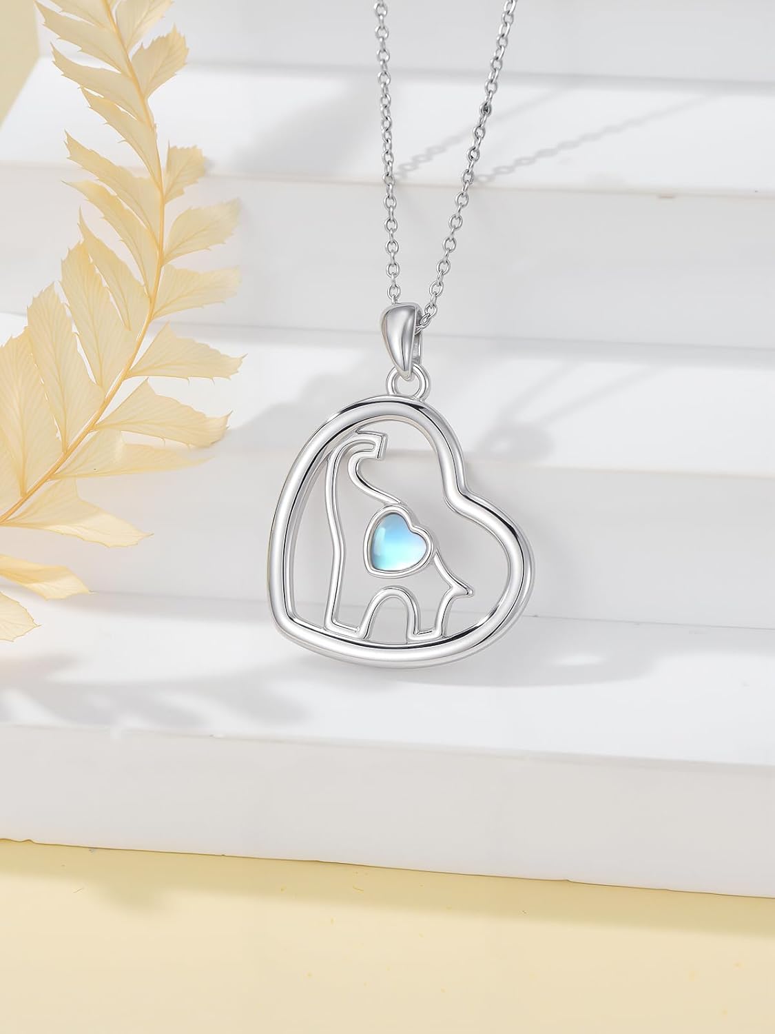 Elephant Necklace 925 Sterling Silver Heart Elephant Pendant Moonstone Necklace Animal Jewelry Gifts for Women - Image 2