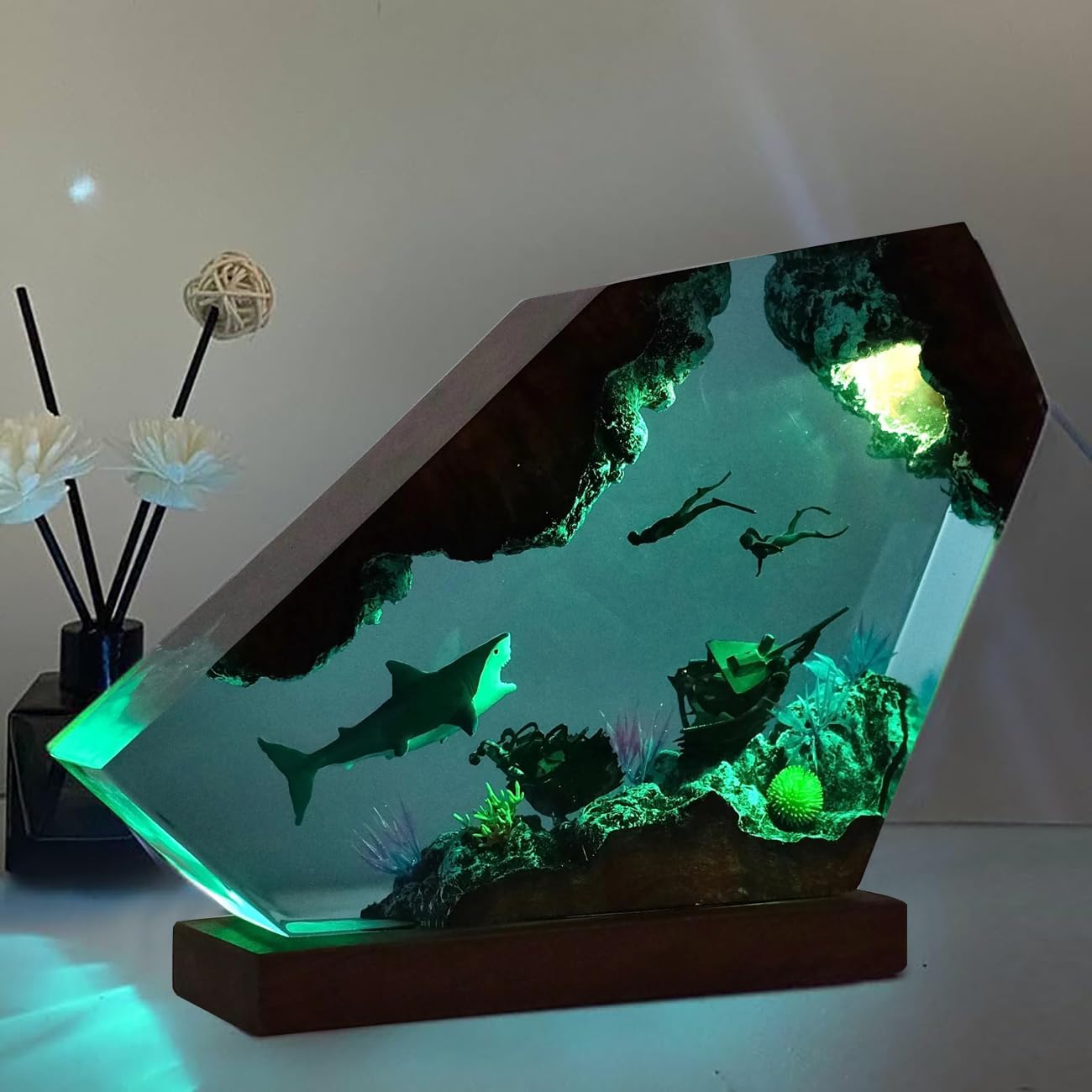 Shark Ocean Resin Lamp, Handmade Resin Night Light for Home Office Decor, Multi-Color LED Light with USB Port, Shark Gifts for Women & Men, Birthday Holiday Marine Biology Gifts for Kids (6"x4") - Image 8