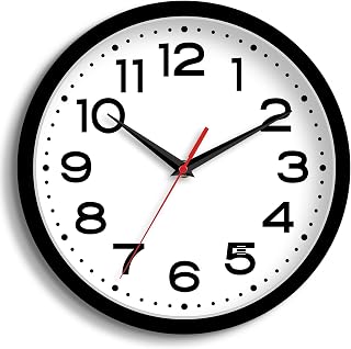 Roymnie 8 Inch Silent Non-Ticking Wall Clock - Modern Black Analog Battery Operated, Quiet Sweeping Movement for Kitchen, Bedroom, Office