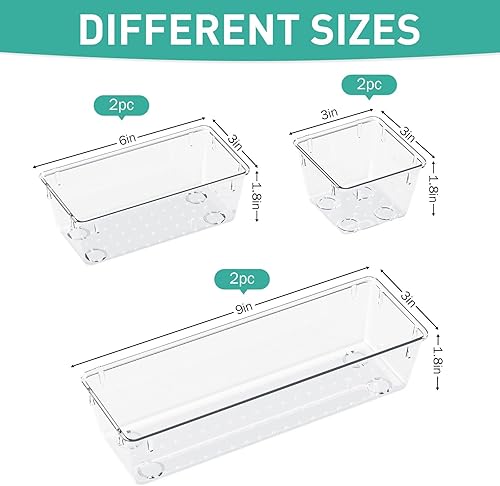 Miniatura 2 de WOWBOX Juego de 6 organizadores de cajones transparentes, bandejas de almacenamiento de cajones de acrílico, contenedores de almacenamiento para