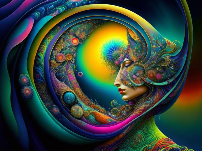 Art mural sans cadre affiche sur toile décoration salon visage abstrait couleur 58x90