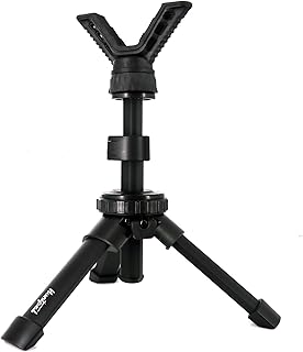 HUNTPAL Portable Shooting Tripod Rapid Shooting Stick Gun Rifle Rest for Table Bench Shooting Range, Aluminum Compact Shooting Stand with Height Adjustment Center Column & Removable 360° Rotate V Yoke