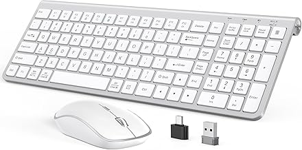 JOYACCESS Wireless Keyboard and Mouse, Ergonomic,Dustproof and Portable Wireless Keyboard with Number Keypad, Adjustable DPI Computer Mouse for Laptop,PC, Windows-Silver White