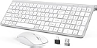 JOYACCESS Wireless Keyboard and Mouse, Ergonomic,Dustproof and Portable Wireless Keyboard with Number Keypad, Adjustable DPI Computer Mouse for Laptop,PC, Windows-Silver White