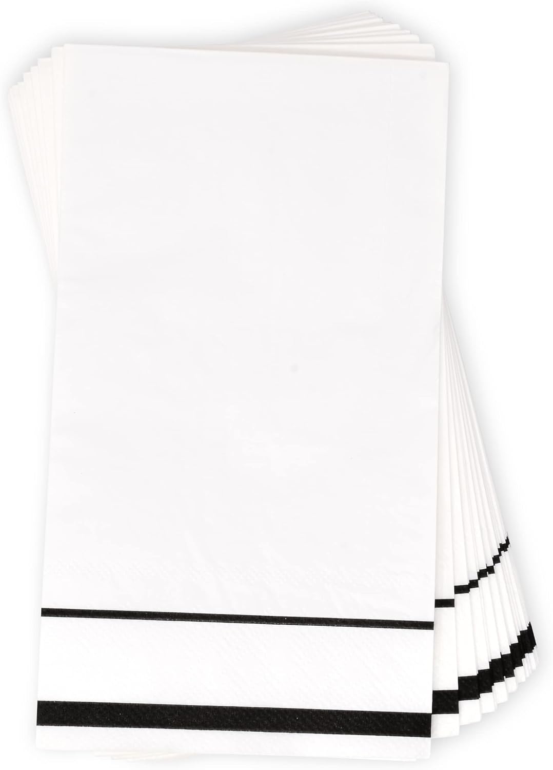White Guest Napkins 100 Pack Disposable Paper Hand Towels with Black Stripe Elegant Wedding Bathroom Dinner Cocktail Party Napkins