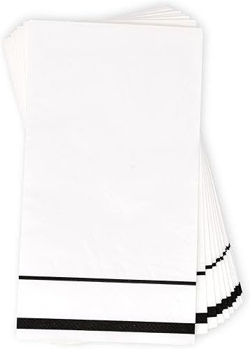 Miniatura 5 de Gift Boutique Paquete de 100 servilletas desechables de papel desechables con borde negro, elegante servilleta de mano para baño, boda, vacaciones,