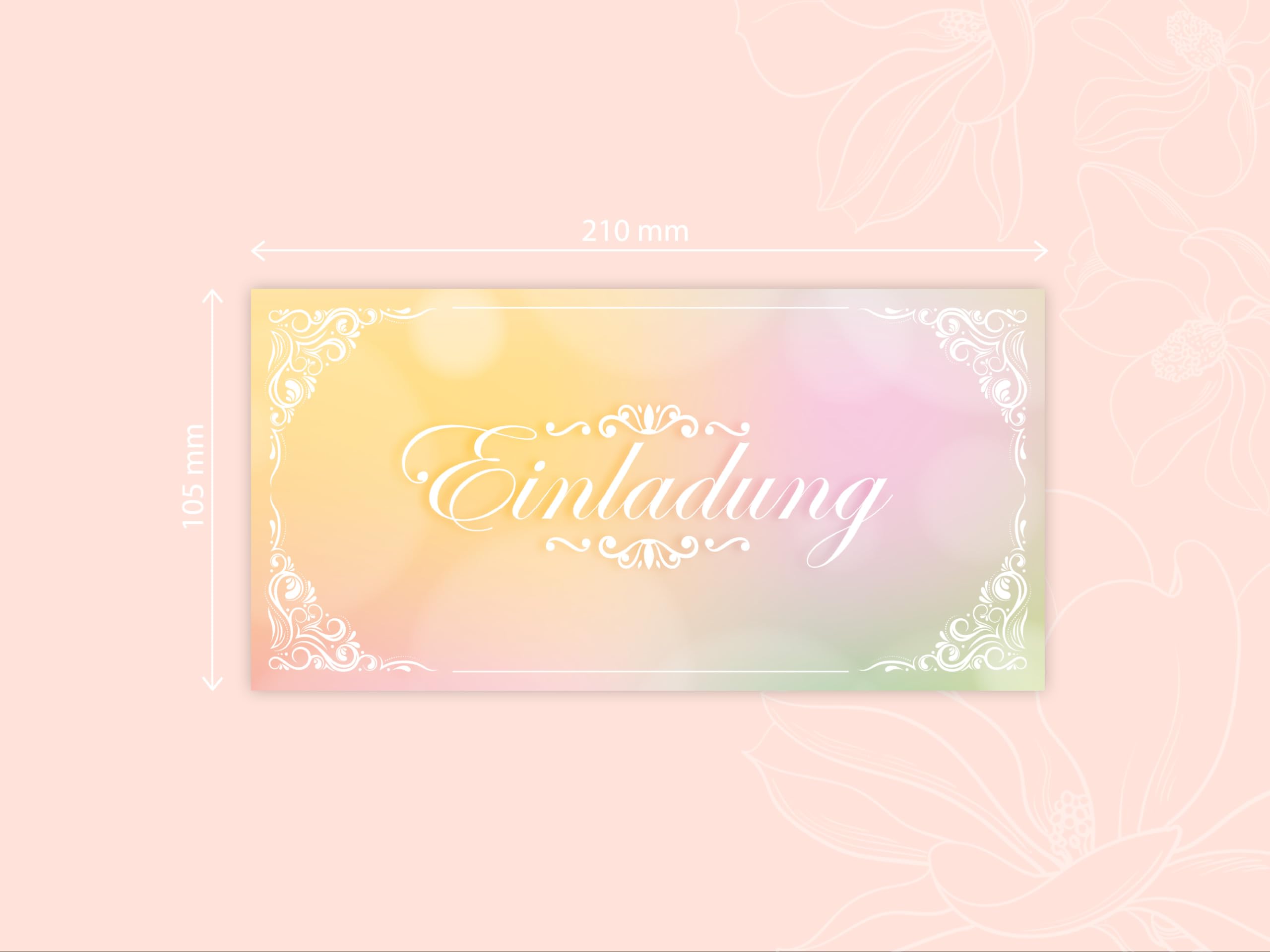 250 Einladungskarten für Hochzeit, Standesamt, Geburtstag, Konfirmation, Kommunion, Jugendweihe, Taufe, Geburtstag Jubiläum. Klappkarten DIN lang (21 x 10,5 cm). Elegantes Design zarter Farbverlauf