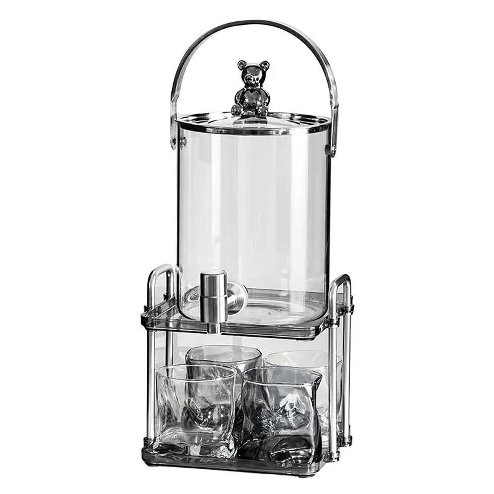 Dispensador de Bebidas de Cristal de 3 litros Dispensador de Agua Dispensador de Bebidas de Vidrio al Aire Libre, Jarra de Vidrio con Grifo Dispensador de Bebidas Refrigerador,Plata
