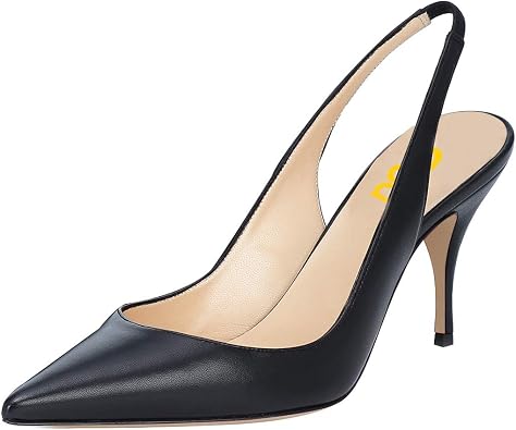 FSJ Women Classic Mid High Heels Pointy Toe Pumps Elastic Strap Slingback Sandal Formal Dress Shoes Size 4-15 US