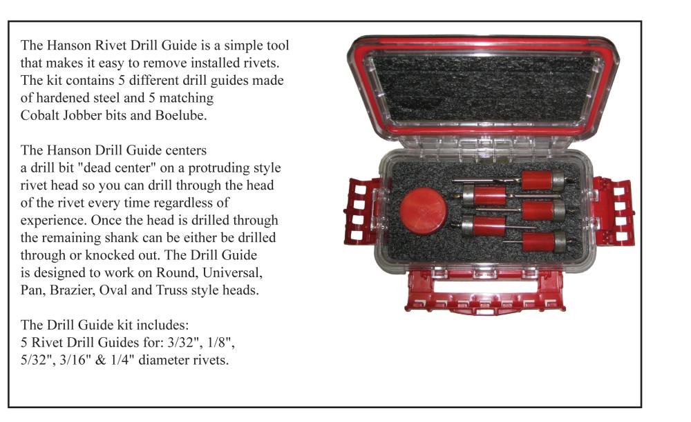 Rivet Removal Tool HANSON RIVET Drill Guide, Makes