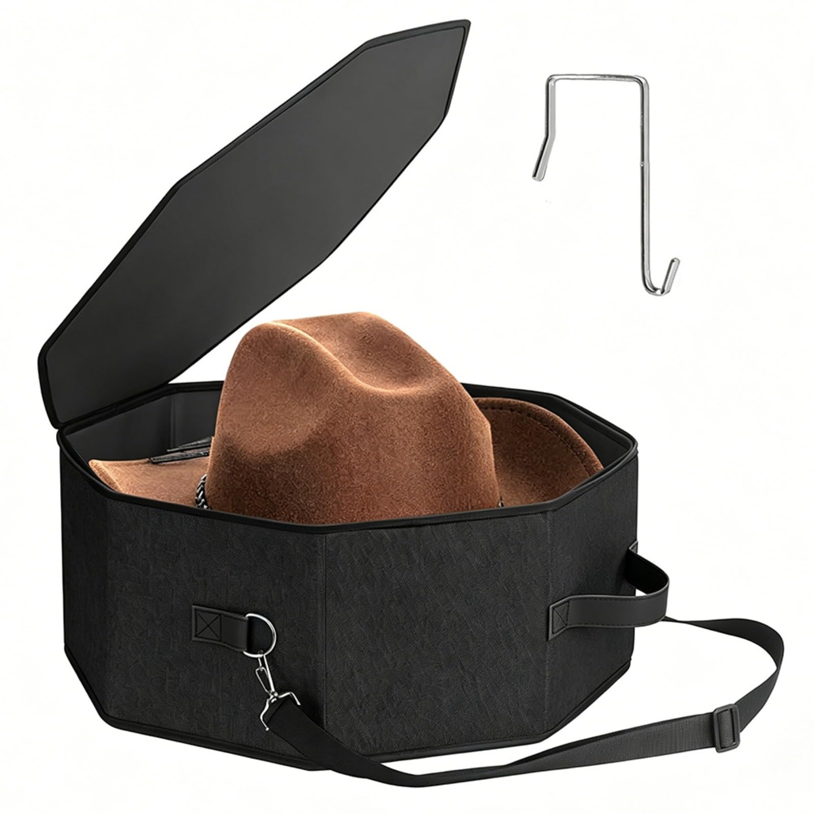 Moedweuo Black Portable Hat Storage Box With Lid, Travel Cap Organiser Case
