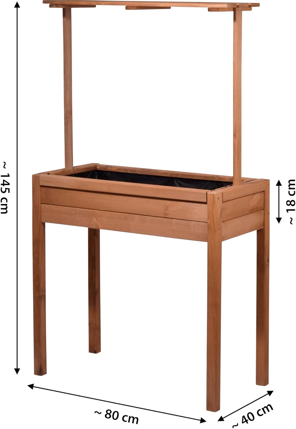 Large Florence Bed with Raised Shelf, Planter with Plant Fleece, 80 x 40 x 145 cm, Pine Wood Plastic, Brown, L