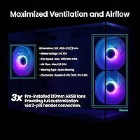 Vista 5 de Zalman P30 Micro-ATX - Funda para PC gaming, 3 ventiladores ARGB de 4.724 in preinstalados, vista panorámica, panel frontal y lateral de vidrio