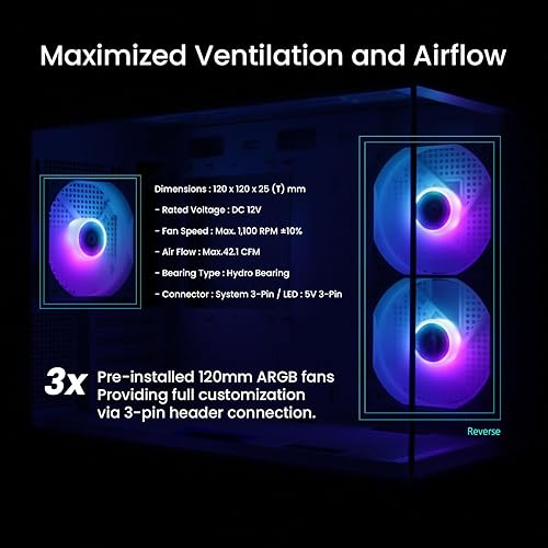 Miniatura 5 de Zalman P30 Micro-ATX Tower PC Case - 3 ventiladores ARGB de 4.724 in preinstalados - Vista panorámica, panel frontal y lateral de vidrio templado