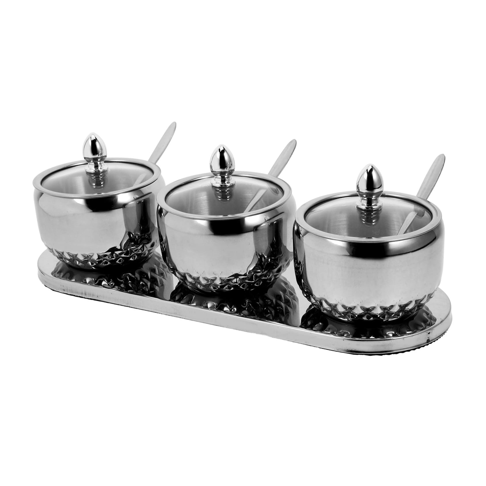 Toyvian Gewürzbox aus Edelstahl 1 Satz mit Deckel und Löffel | Silberfarben, mit Sockel, für Verschiedene Gewürze, Modernes Design mit Sichtbarem Deckel