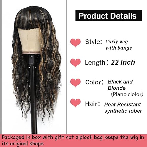 Miniatura 2 de X-TRESS Pelucas sintéticas negras onduladas de 20 pulgadas con flequillo pelucas sintéticas naturales rizadas negras para mujeres negras pelo