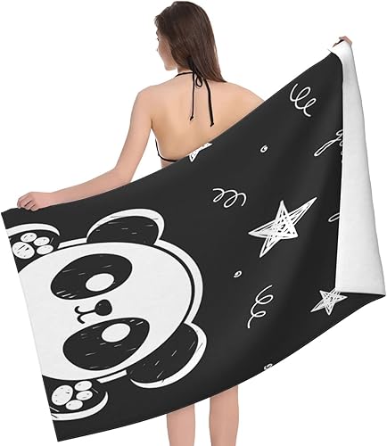 Miniatura 3 de Toalla de playa de moda con diseño de oso panda de dibujos animados, color negro y blanco, altamente absorbente y de secado rápido, toallas de playa