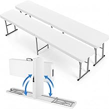 LIFERUN 2 x Folding Beer Benches 183 cm, Folding Beer Benches with Handle, HDPE Plastic Camping Bench, Garden Bench for Camping Garden Parties, White