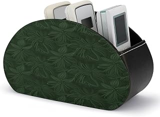 Hunter Green Floral Petals Pattern Remote Control Holder Farmhouse TV Media Remote Storage Box with 5 Compartments PU Leather Remote Caddy Desktop Organizer for Home Bedside Table Organizer