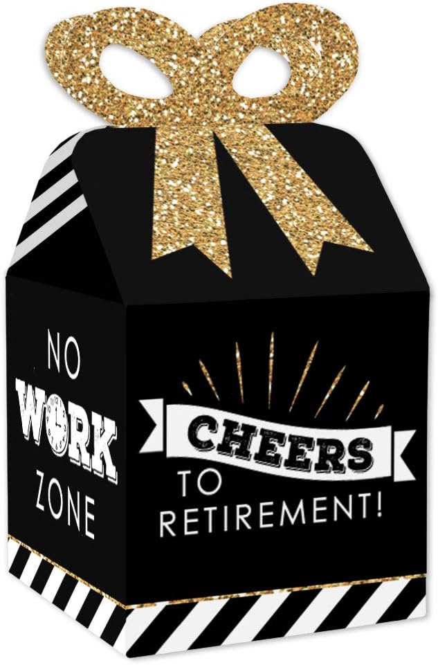 Big Dot of Happiness Happy Retirement - Square Favor Gift Boxes - Retirement Party Bow Boxes - Set of 12