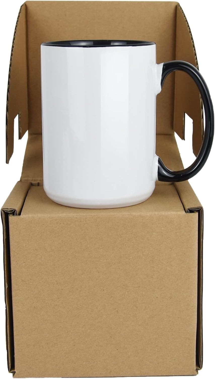 Sublimation Mugs 15oz Two Tone With Black Inside And Handle, Sublimation Coffee Mugs With Brown Mail Order Box,Case of 18 Pieces