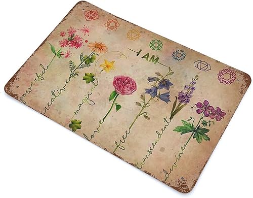Miniatura 3 de VIOFLOW Letrero de metal vintage con texto en inglés "I Am Powerful Creative Magical Love Flower Yoga Lovers Día de San Valentín, divertido letrero