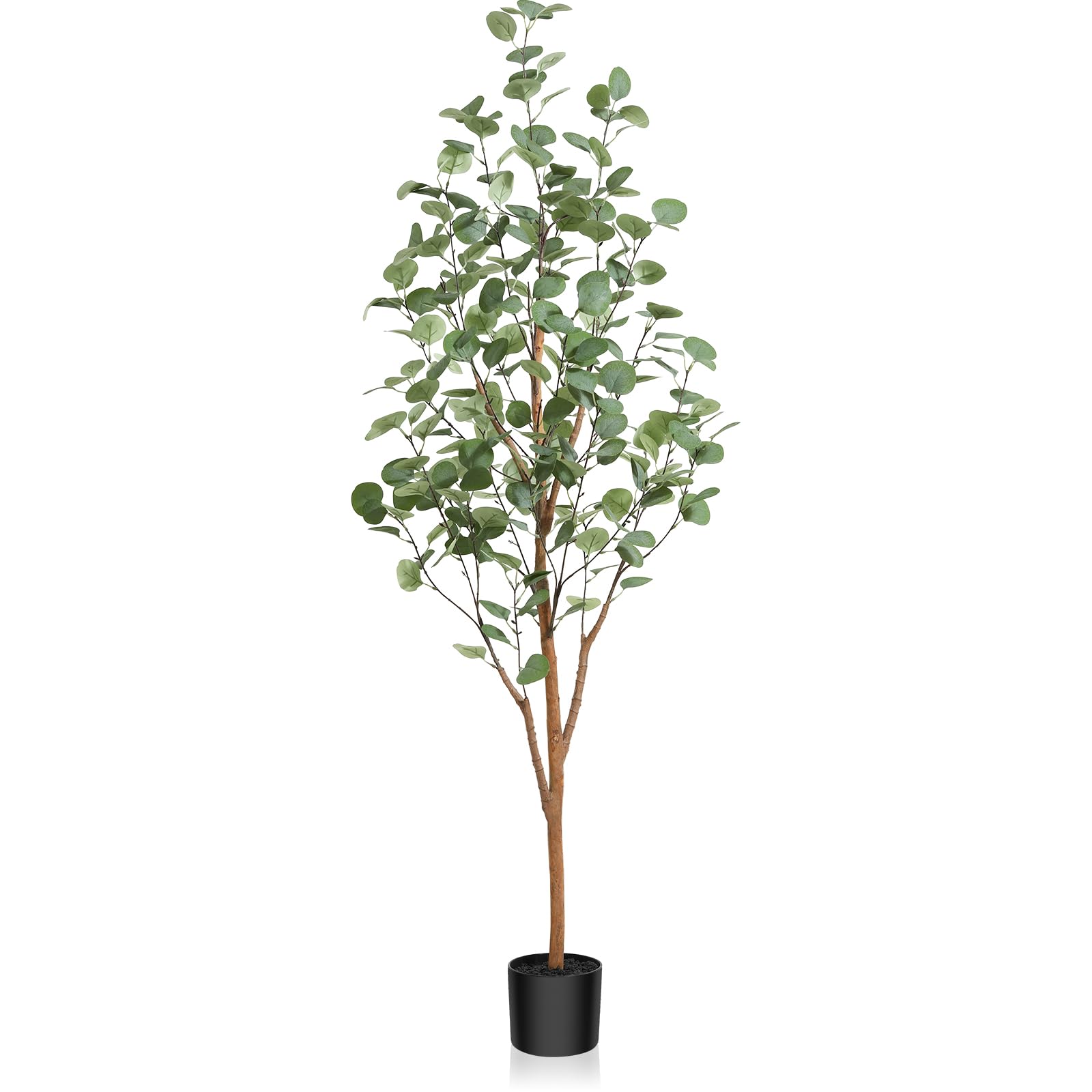 Artificial Eucalyptus Tree 5ft, Tall Fake Eucalyptus Tree with Natural Wood Trunk and Silver Dollar Leaves, Silk Faux Eucalyptus Artificial Plants for Indoor Home Decor Office Living Room, 1Pcs