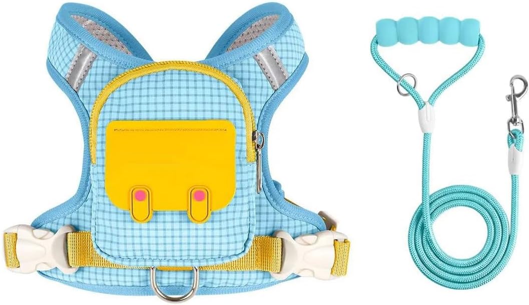 Reflective Waterproof Dog Harness Backpack with Leash, Adjustable No-Pull Pet Vest with Storage Pockets for Outdoor Use，Blue：L