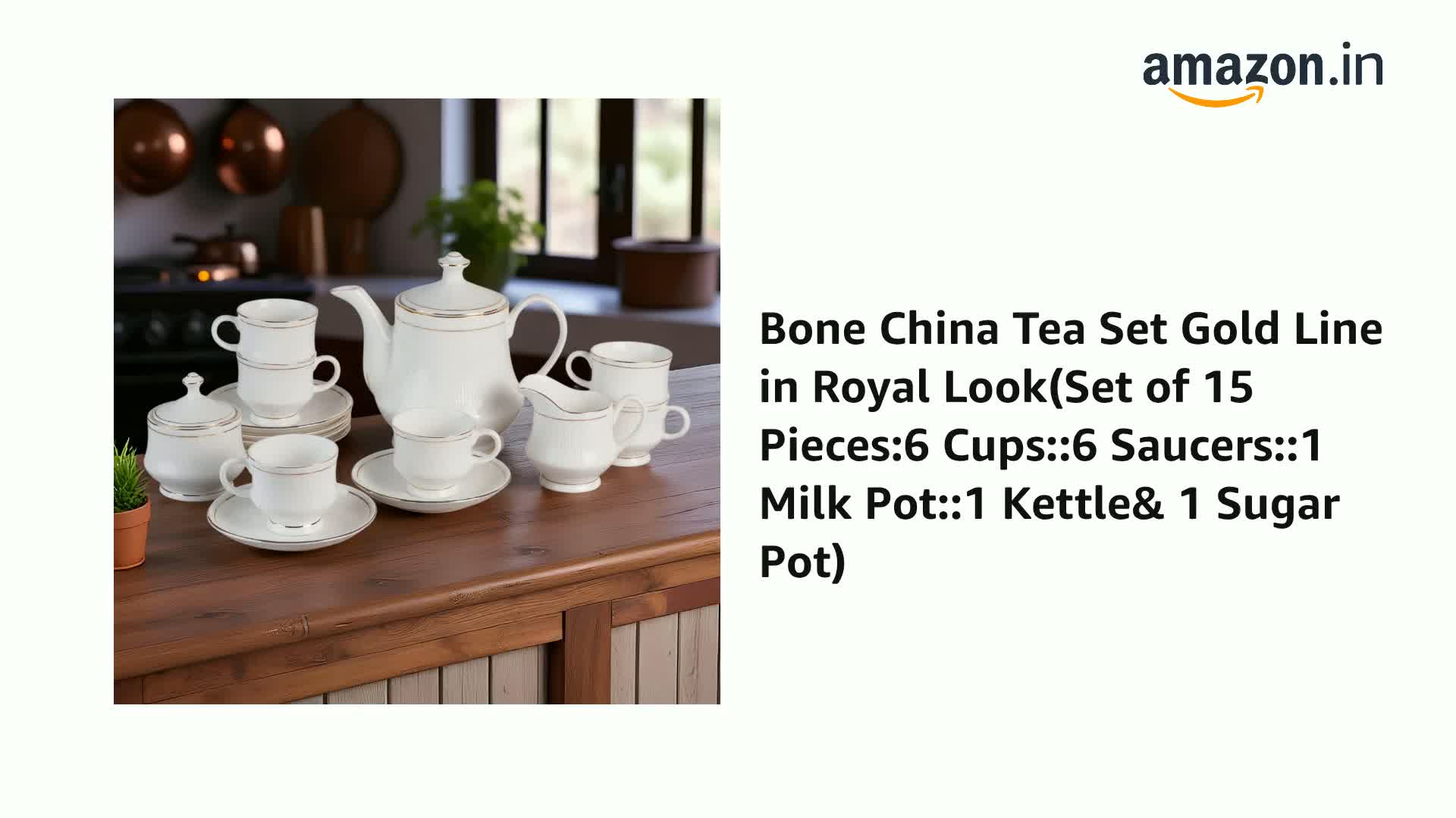 Bone China Tea Set Gold Line in Royal Look(Set of 15 Pieces:6 Cups