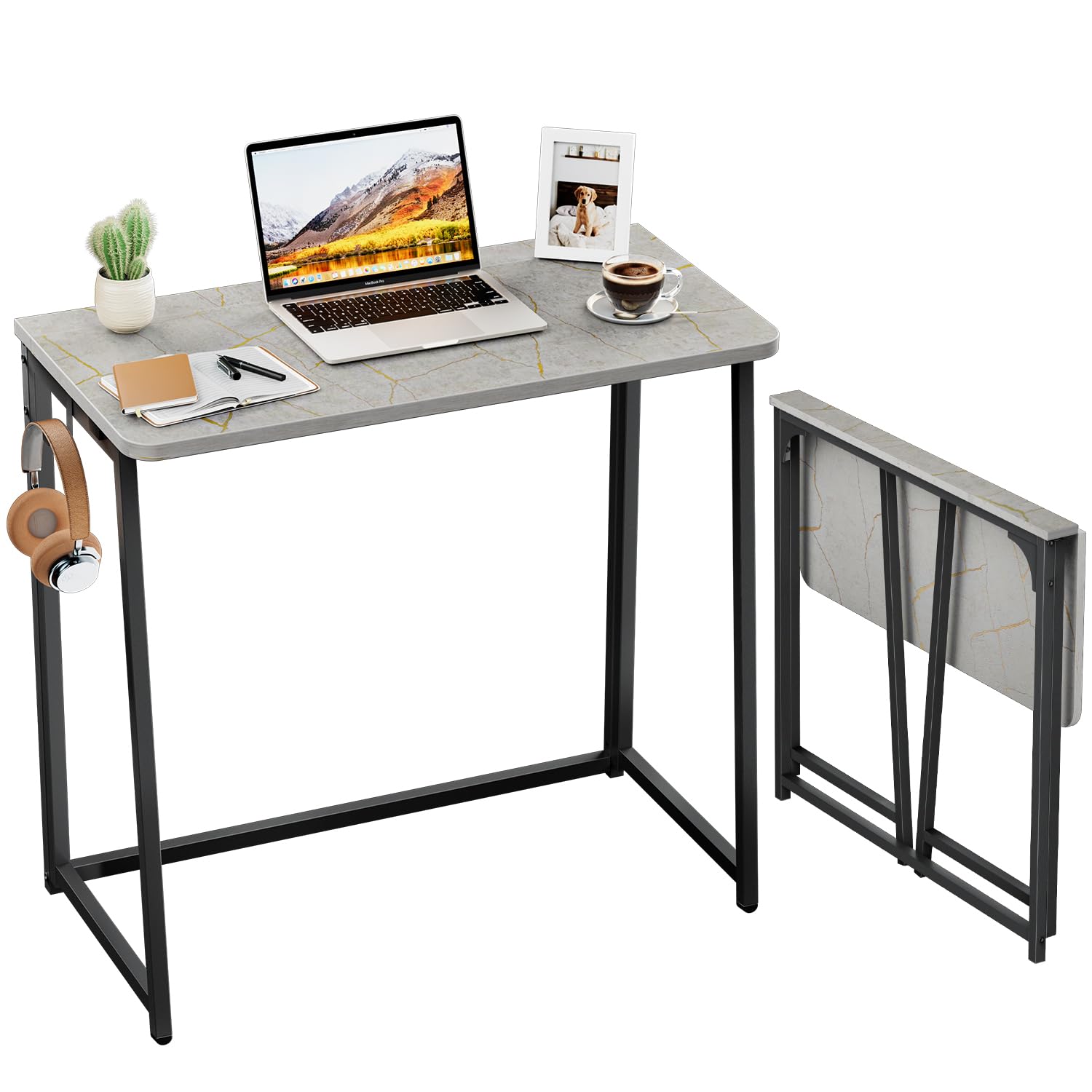 WOHOMO Small Foldable Computer Desk Writing Study Desk Easy Assembly Space-Saving Foldable Laptop Table Writing Workstation for Home Office,Grey