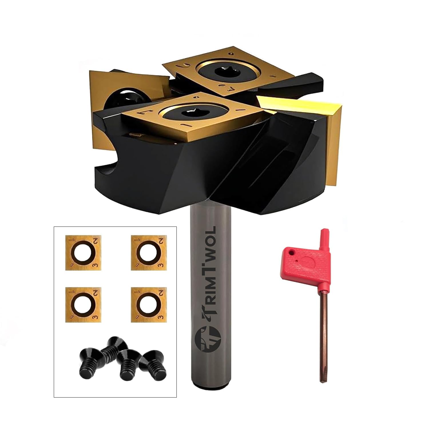 Slab Surfacing Router Bit 1/4 Shank CNC Spoilboard Flattening Router Bit with 1-1/2" Cutting Dia, ATS Coated 2+2 Carbide Insert Wood Planer Router Bits for Slab Surfacing Flattening,Rabbeting,Planing