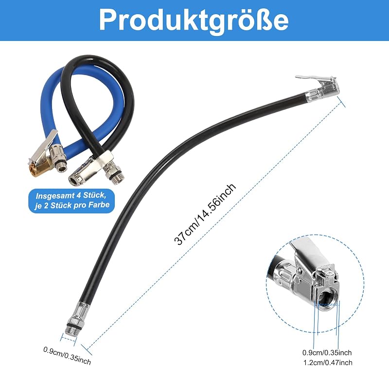 Set 4 bucăți furtun prelungitor universal pentru ventil roată GFUEIGJ, 37 cm, pentru valve auto și bicicletă