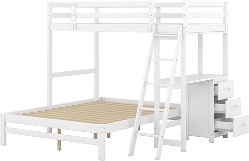 Miniatura 344 de Versatility - Litera individual sobre individual con escritorio y armario integrados, cama alta de madera maciza y plataforma independiente con