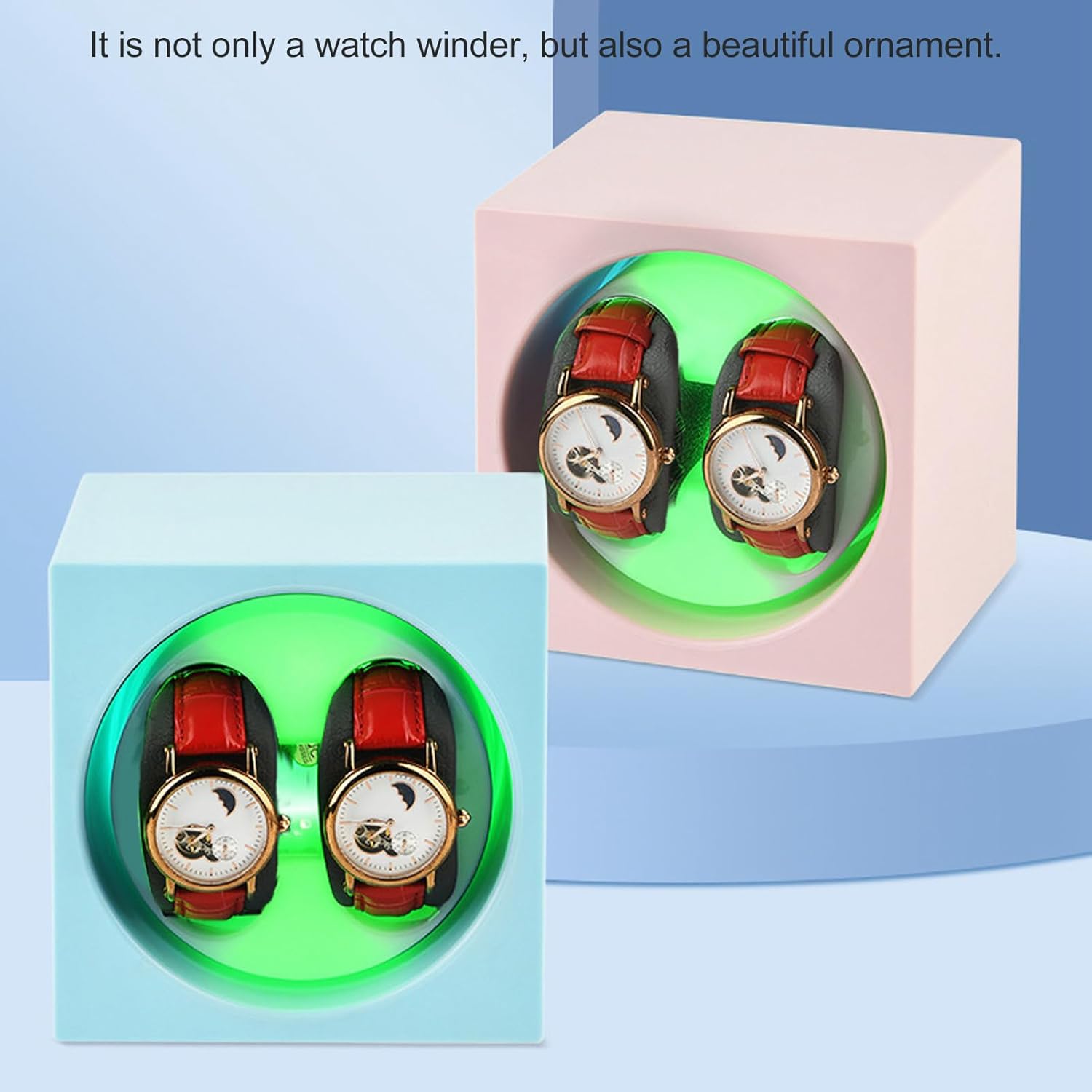 Double Automatic Watch Winder, Smart Watch Winder with LED Light, 2 Speeds Adjustable Quiet Operation USB Battery Powered for Automatic Watches with Anti Magnetism Design