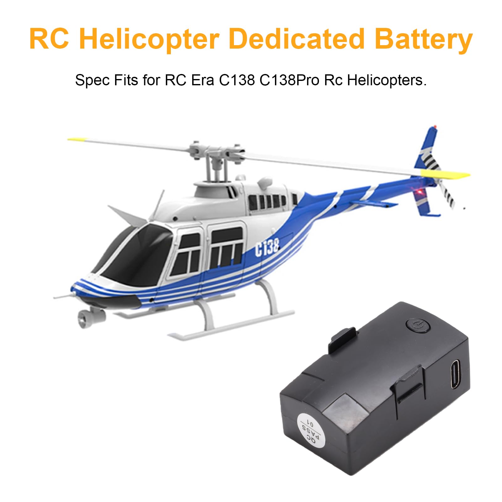 Fockety Batteria da 7,4 V 350 MAh, Batteria Leggera con Protezione da Sovraccarico e Sovracorrente, di Ricambio per Elicottero Radiocomandato RC ERAa C138 C138Proo. (2 pezzi)