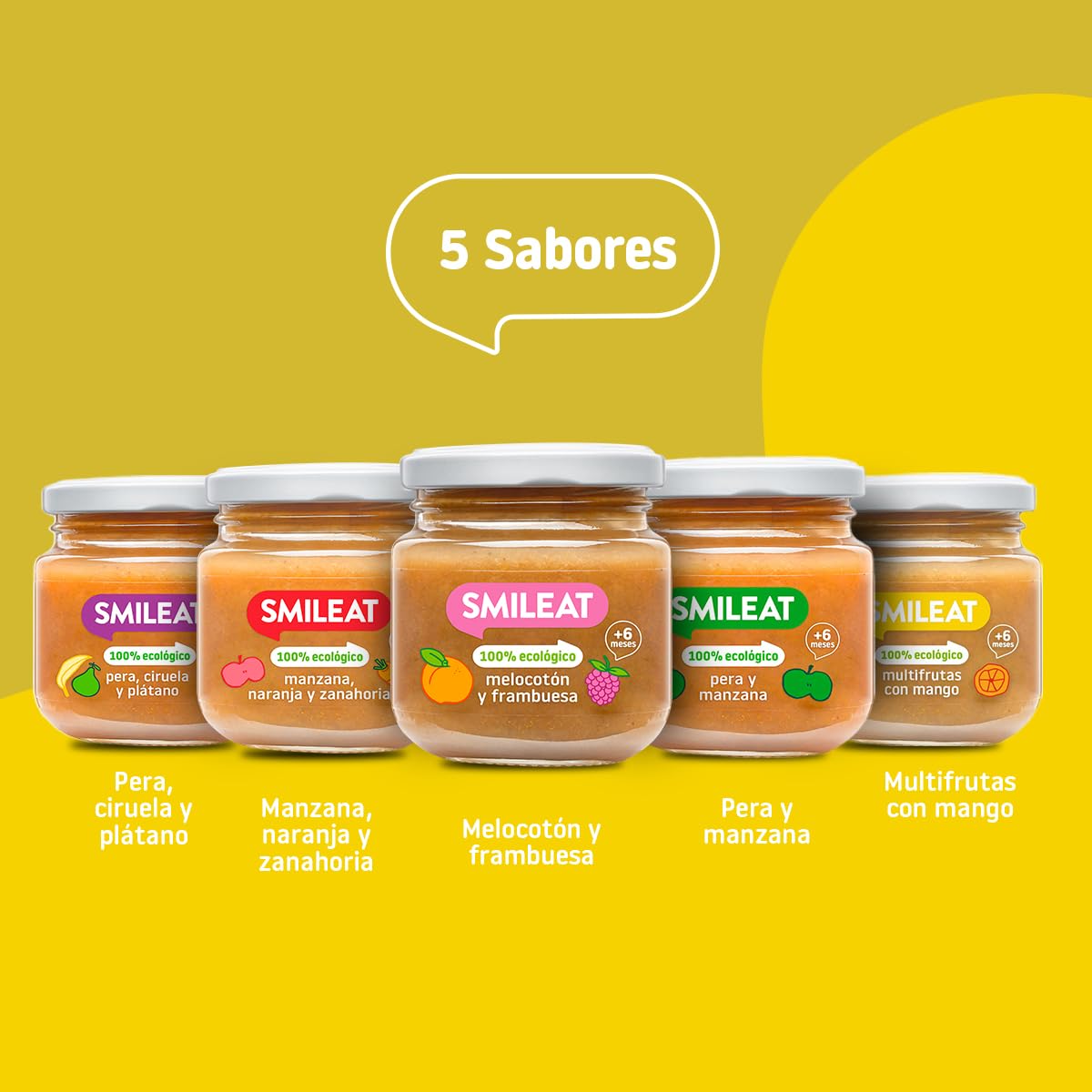 Smileat Tarritos Ecológicos Multifrutas con Mango para Bebés 4 Meses 12x130g