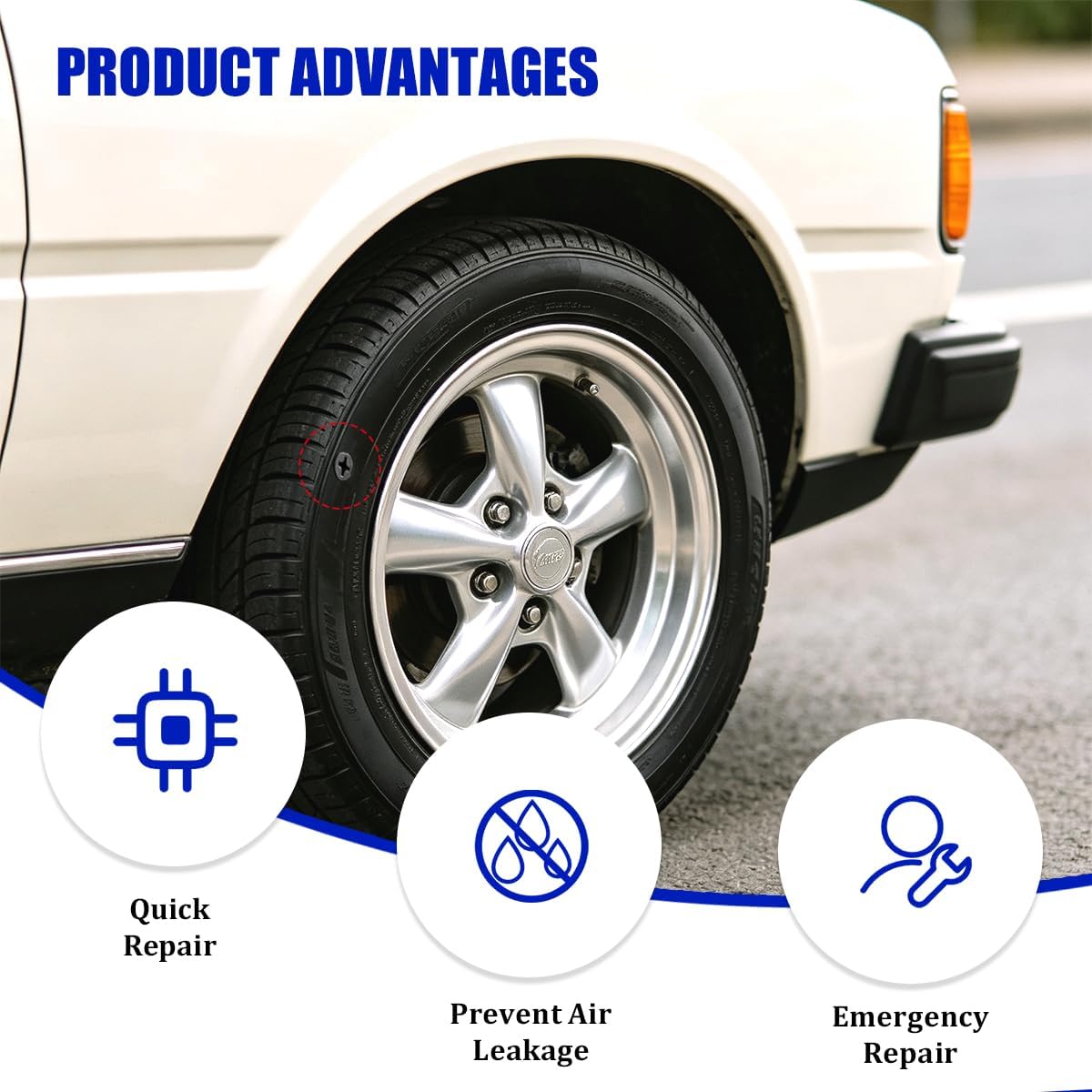 60PCS Car Tire Plug Repair Kit with Screwdriver, 2 Sizes, Screw in