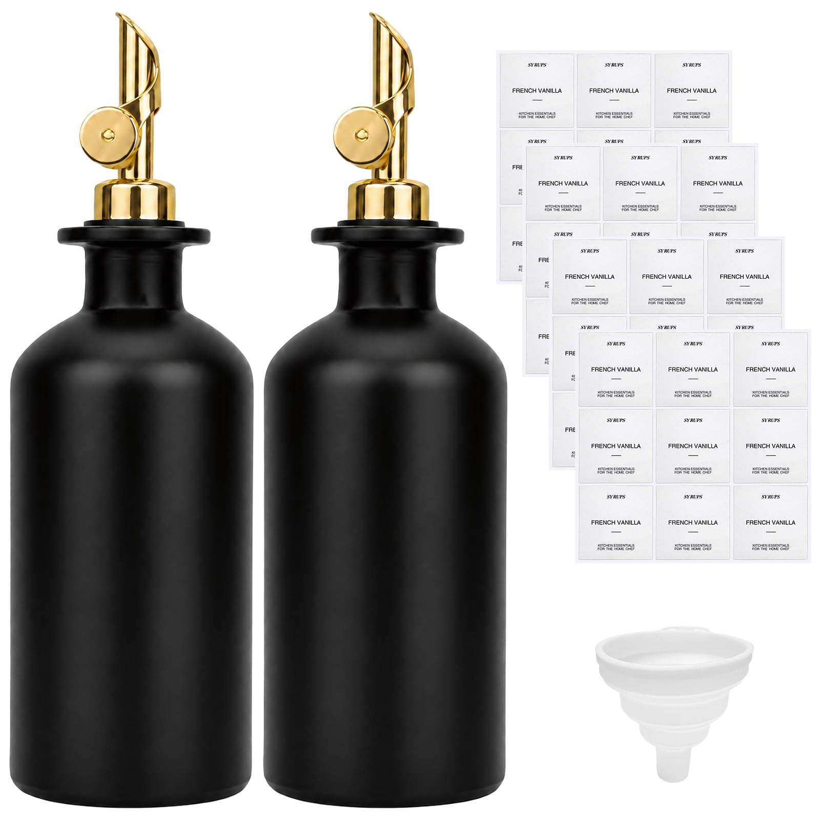 Calolin 2 Pcs Olive Oil Dispenser Set, 12 oz / 350 ml Glass Oil Bottles with Weighted Self-Closing Pourer, Glass Dispenser for Cooking Oils, Vinegar, Soy Sauce, Black