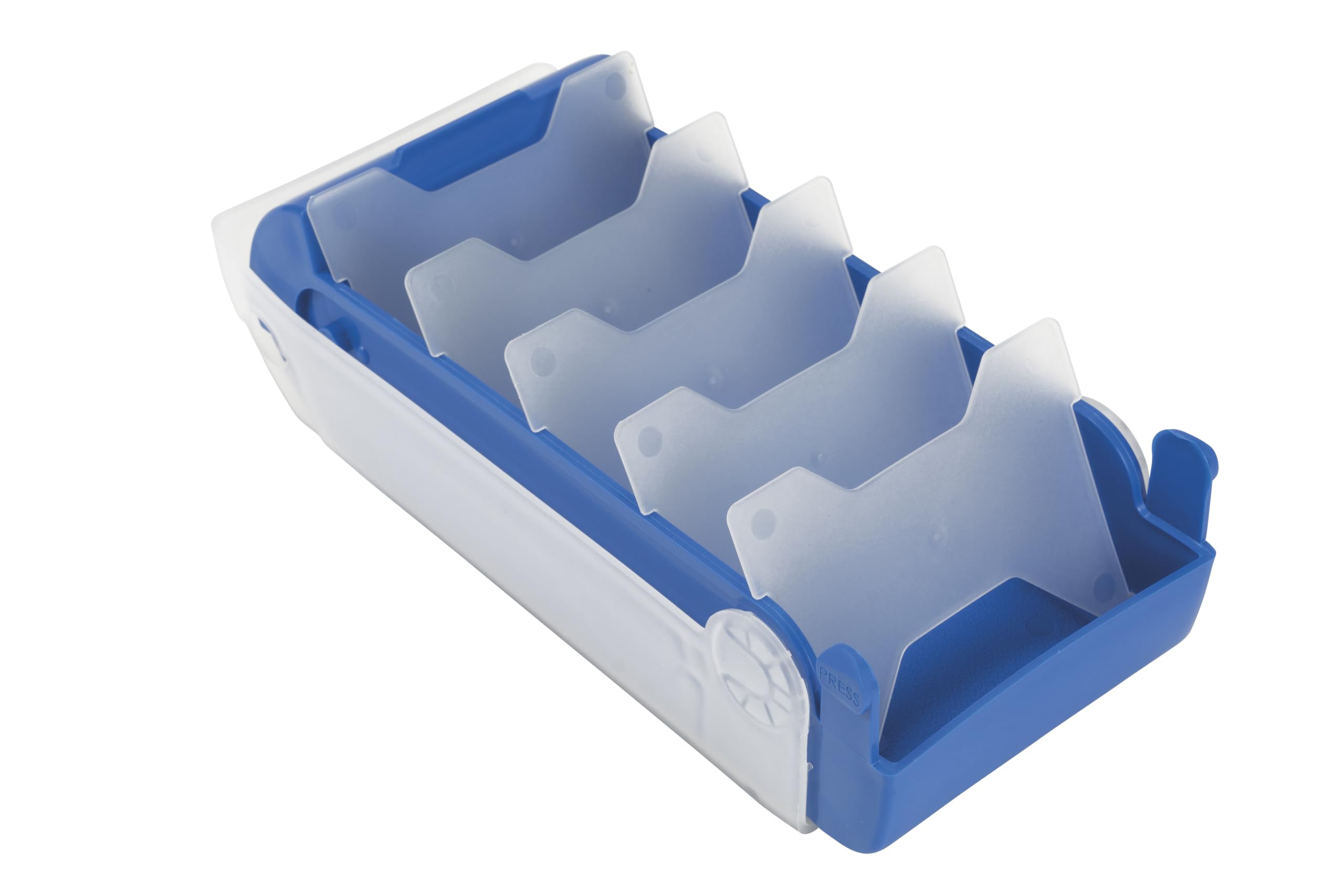 TimeTEX - Karteikasten aus robustem Kunststoff, A8, Halbtransparent mit einschiebbarem Deckel, 5-Fächer-Lernmethode, 20x9x6,5cm, Farbe: blau