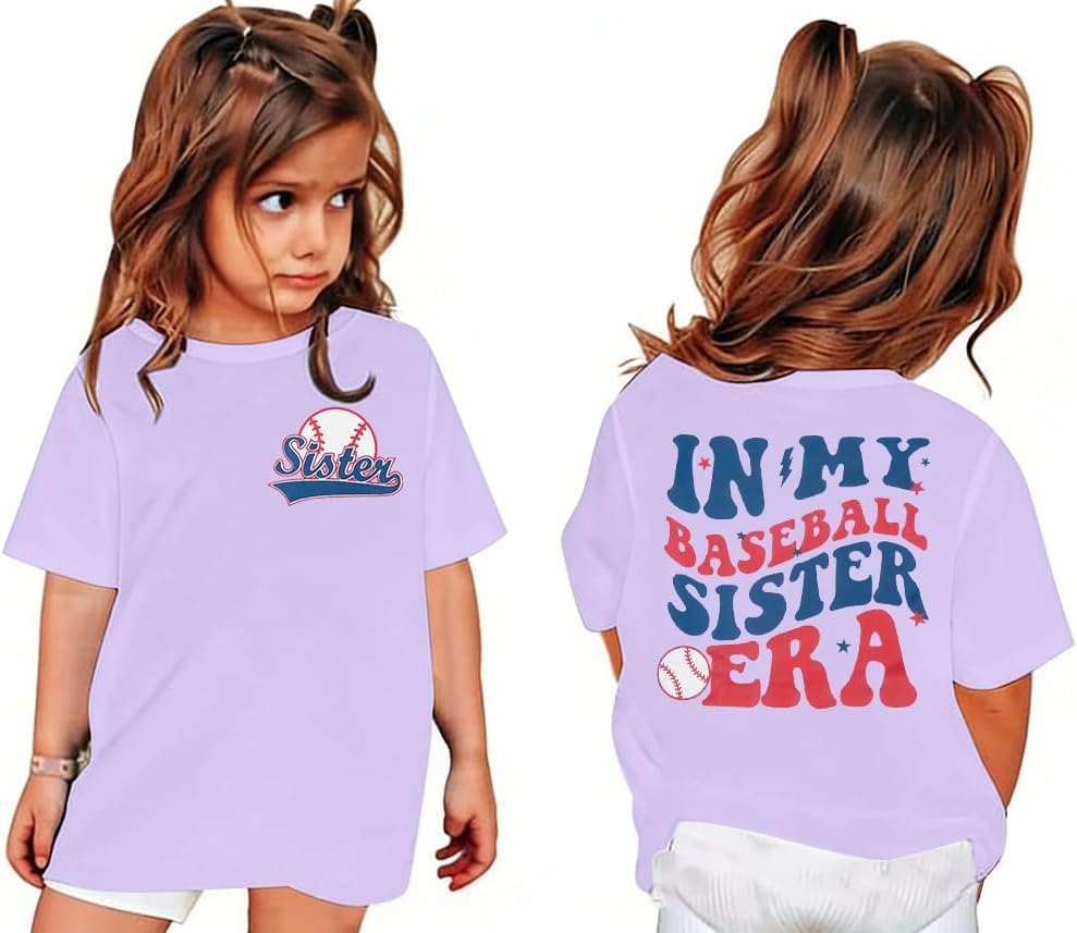 FRYAID Toddler Baseball Sister Shirt Baby Girl Baseball Outfit Big Sister Shirt Birthday Girl T-Shirt Summer Cotton Tee Top